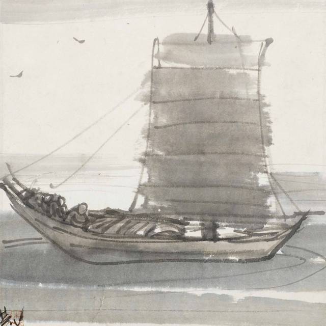 水墨帆船中式装饰画