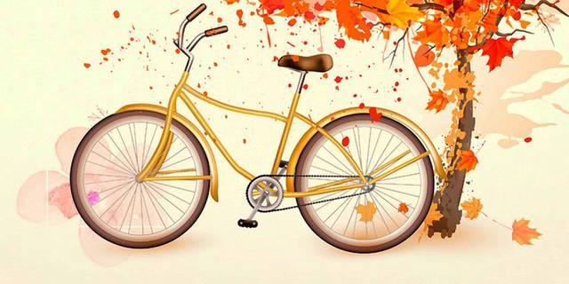 红色枫叶与自行车秋季素材