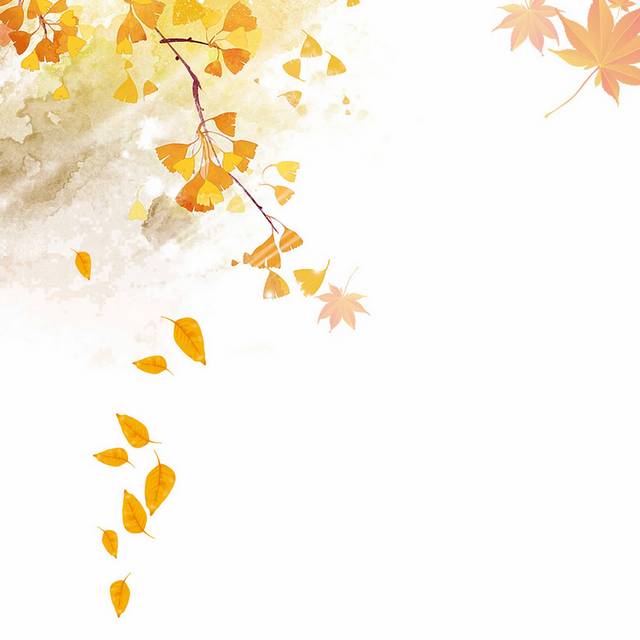 手绘金色落叶秋季素材