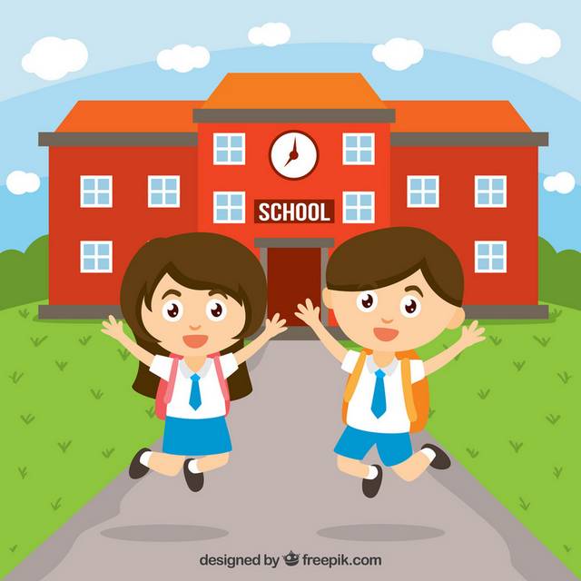 红色学校卡通人物