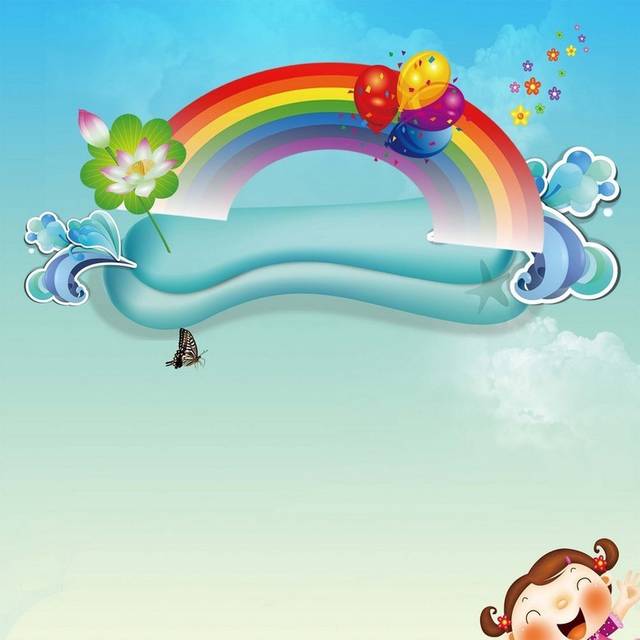 卡通人物动物花朵彩虹背景