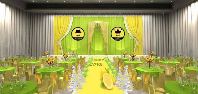 绿黄舞台婚礼背景