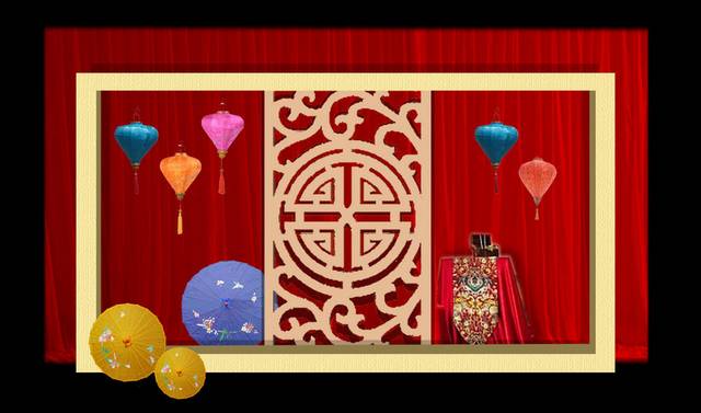中式灯笼花伞婚礼背景