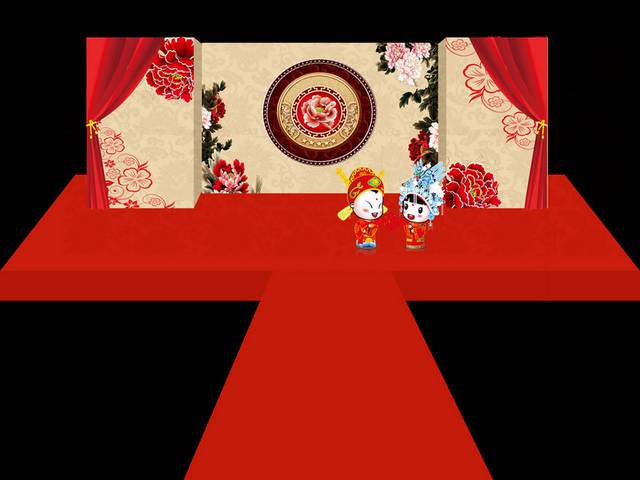 中式牡丹戏曲婚礼背景