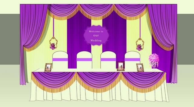 紫黄色婚礼迎宾区背景