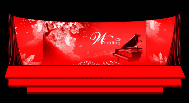 红色花卉钢琴婚礼背景