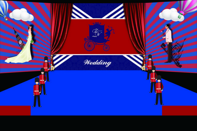 蓝红英式婚礼背景