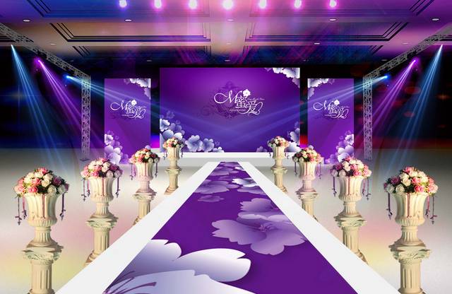 紫色舞台花卉婚礼背景