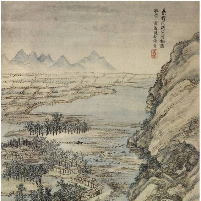 中式名家名画山水图背景