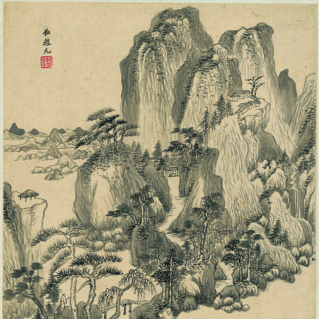 水墨山水装饰画背景图片