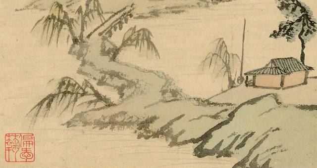 中式名家书画山水背景