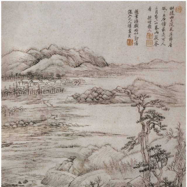 中国风水墨名画山水装饰画背景