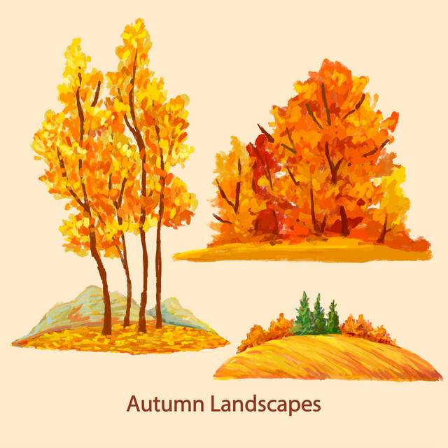 水彩秋天树秋季素材