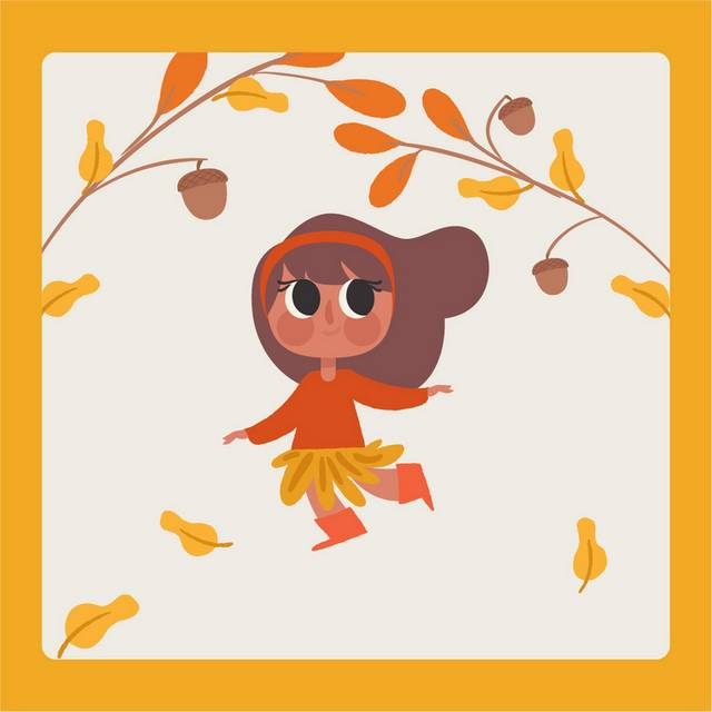 树叶下的小女孩秋天素材