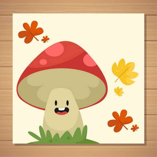 卡通蘑菇落叶秋季素材