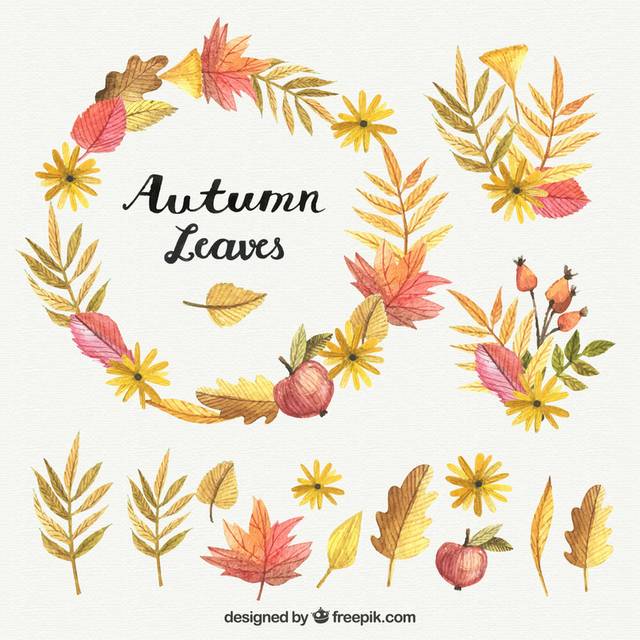 树叶花环手绘秋季素材