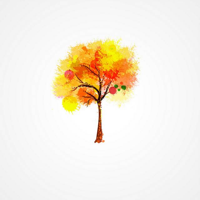 水彩树木秋季素材