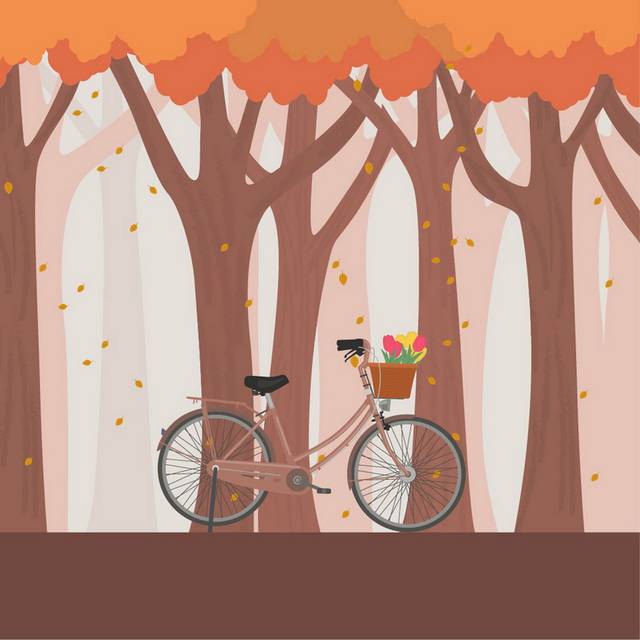 创意精美自行车树叶秋季素材