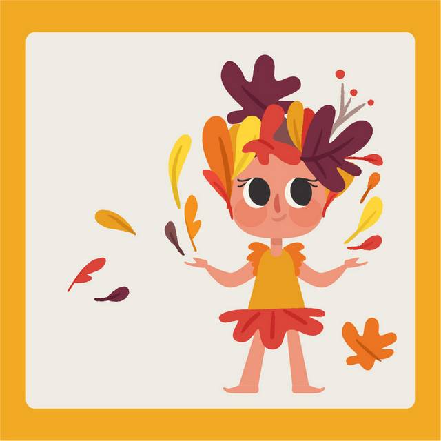 小女孩与树叶秋季素材