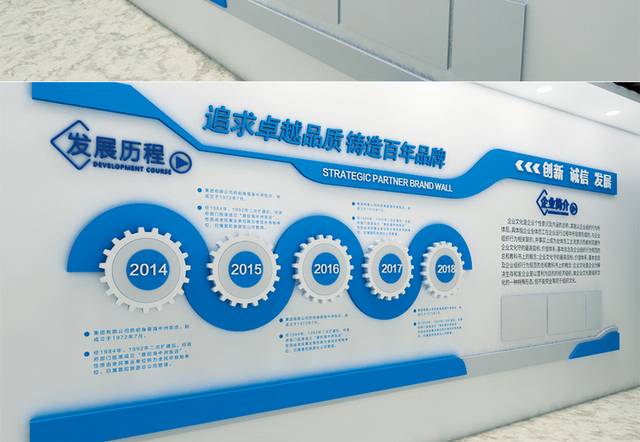 蓝色简约企业简介文化墙