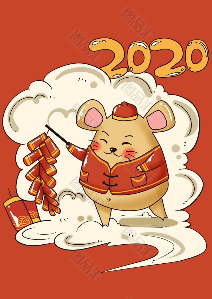 2020鼠年放鞭炮卡通老鼠