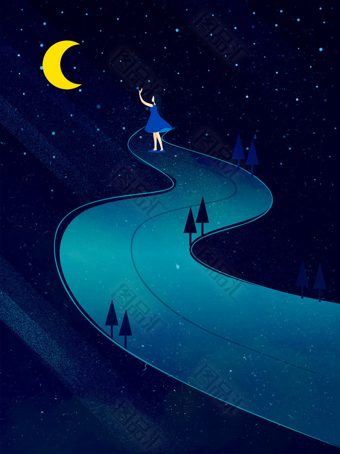 手绘卡通夜晚星空卡通女孩背景 图品汇 手绘卡通夜晚星空卡通女孩背景 图品汇