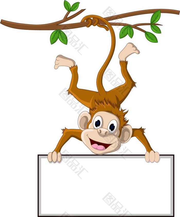 猴子挂在大树上简笔画图片