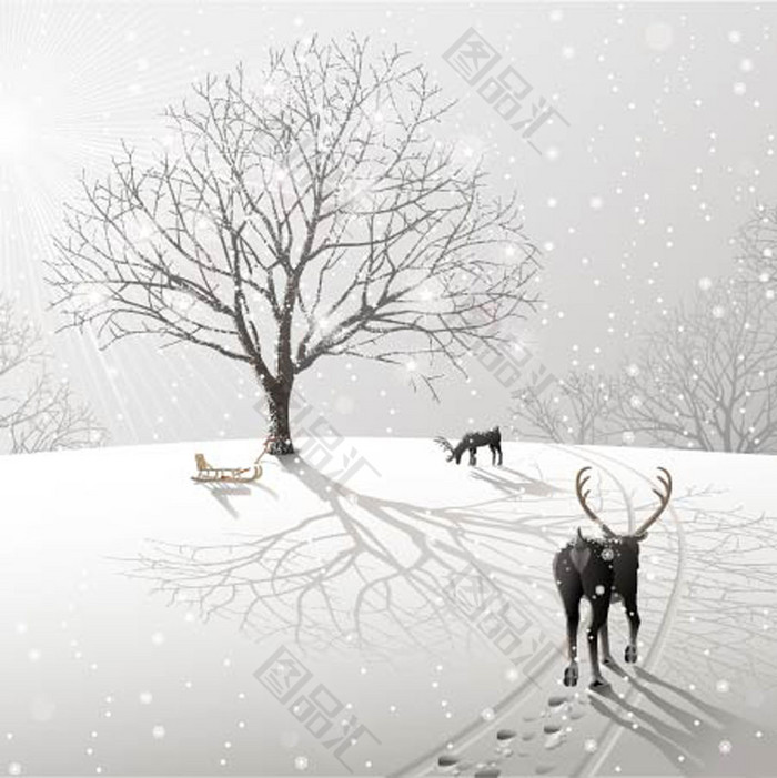矢量雪地中几只鹿素材 图品汇