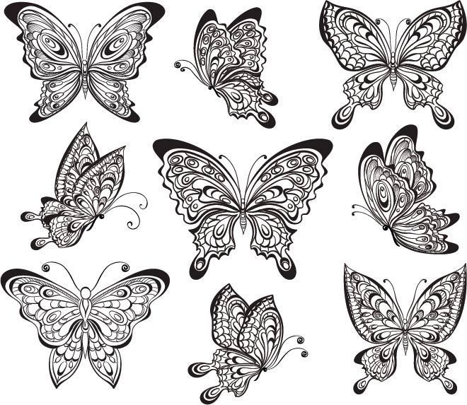 图品汇 设计元素 卡通手绘 黑白矢量蝴蝶上图作品的源文件由图品汇