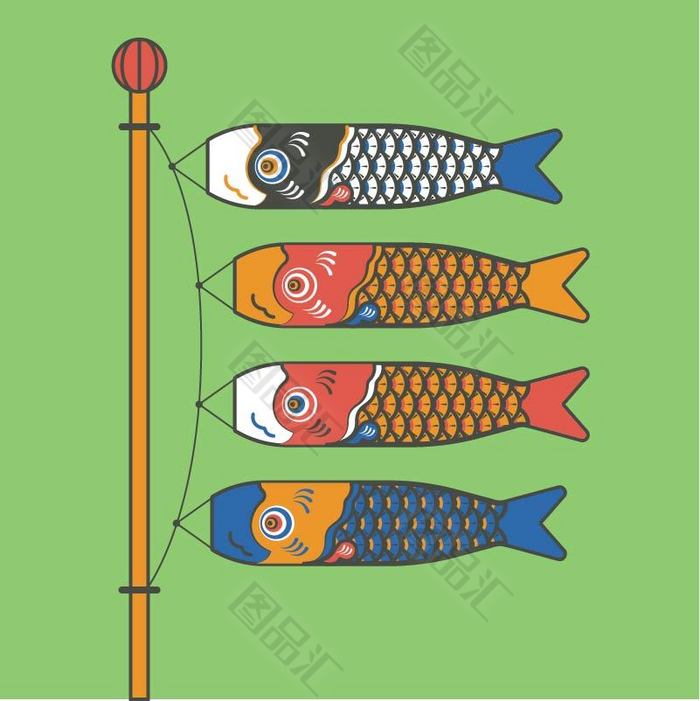 彩色卡通鲤鱼旗素材 图品汇