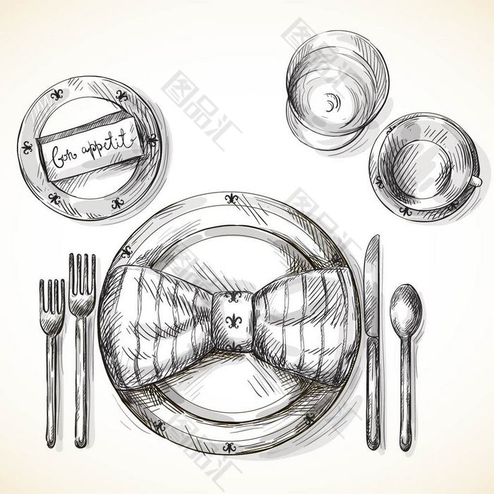 餐具简笔画素描图片