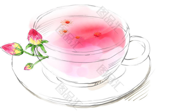 图品汇 设计元素 卡通手绘 一杯玫瑰茶手绘上图作品的源文件由图品汇
