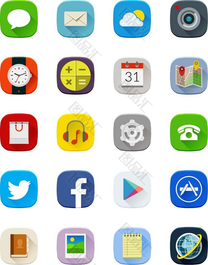 該作品主要內容是手機應用圖標矢量設計素材,格式為ai,顏色模式是rgb
