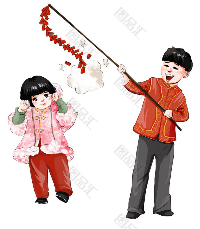 春节人物放鞭炮素材
