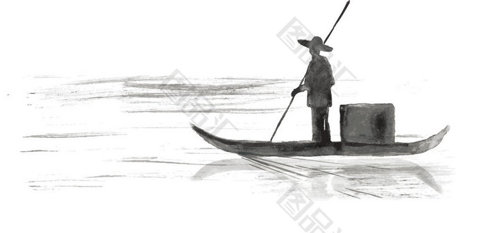 渔夫撑船简笔画图片