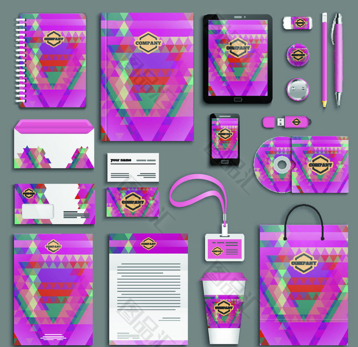 该作品主要内容是炫彩紫色vi模板,格式为eps,颜色模式是rgb,源