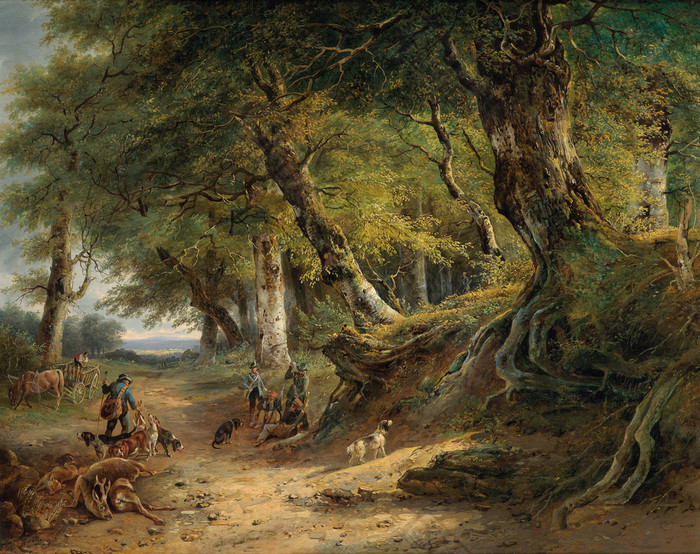 林中的猎人风景油画