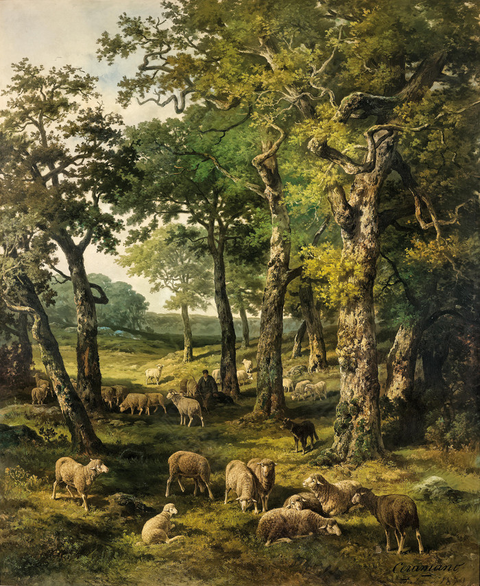 草原上的羊群绘画图片