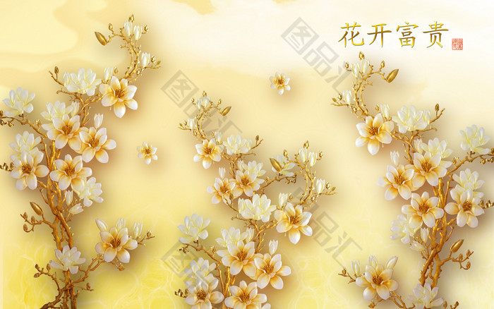 花开富贵金色花朵背景 图品汇