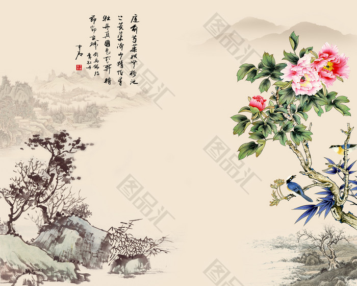 粉花蓝鸟背景素材 图品汇