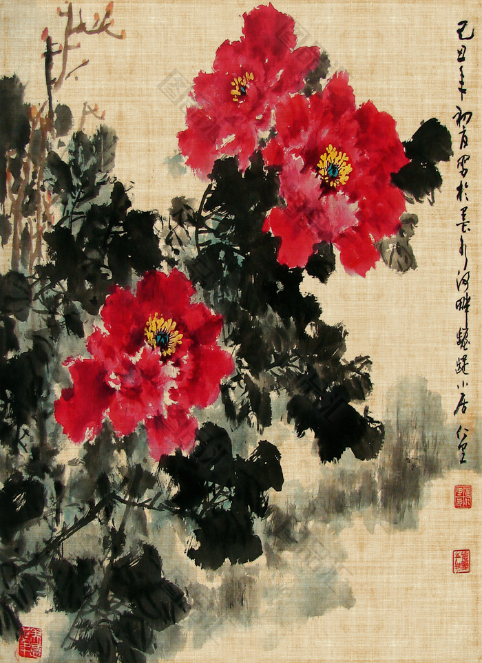 中国风水墨画红花装饰画 图品汇