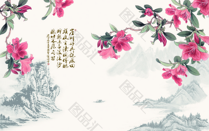 水墨画红花装饰画 图品汇