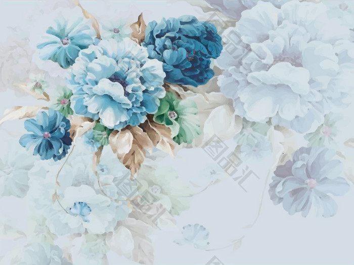 蓝色水彩花背景 图品汇