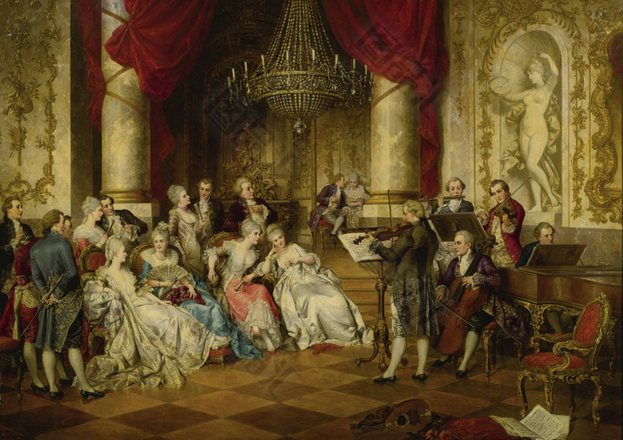 欣赏音乐会的贵族欧洲宫廷油画
