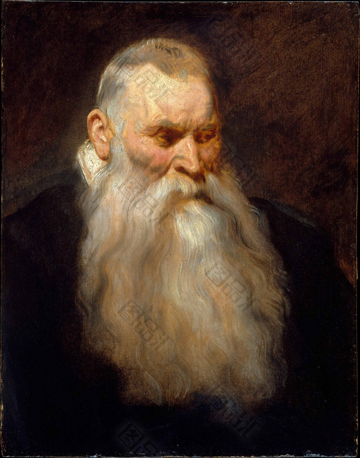 白胡子老人的画像油画无框画 图品汇