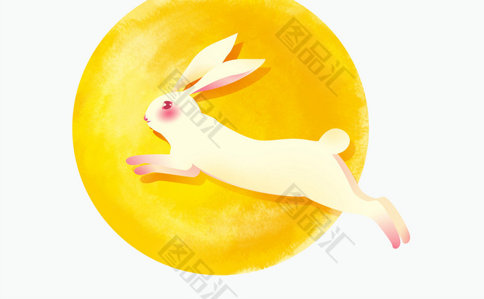 手绘中秋卡通玉兔奔月素材 图品汇