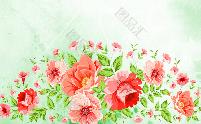 绿叶红花手绘h5背景 图品汇