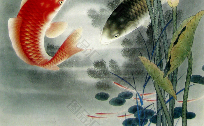 鯉魚水墨題字裝飾畫2