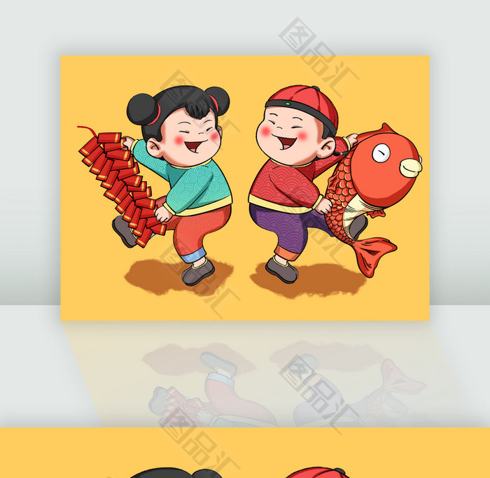  春节拜年喜庆儿童插画