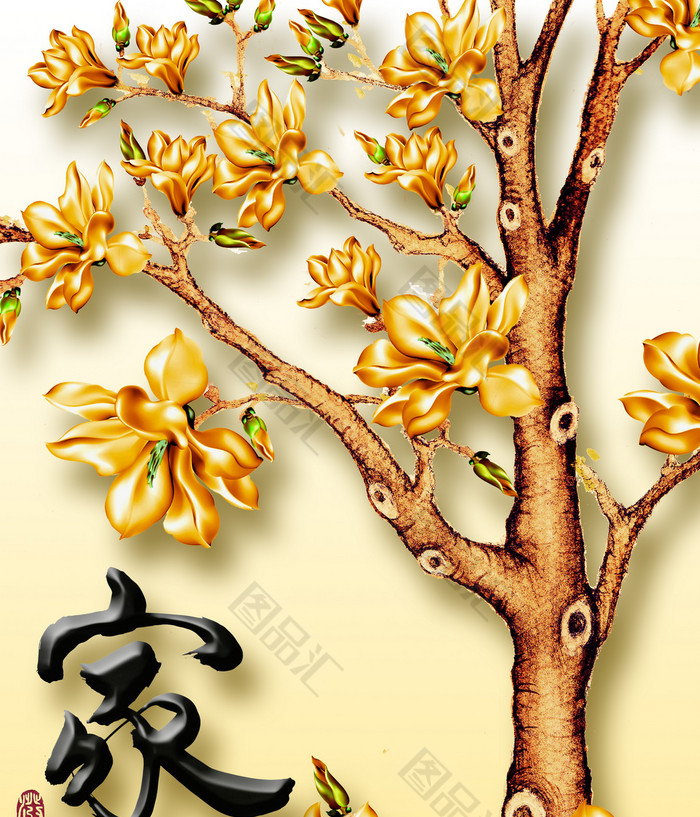 金黄玉兰花立体背景 图品汇